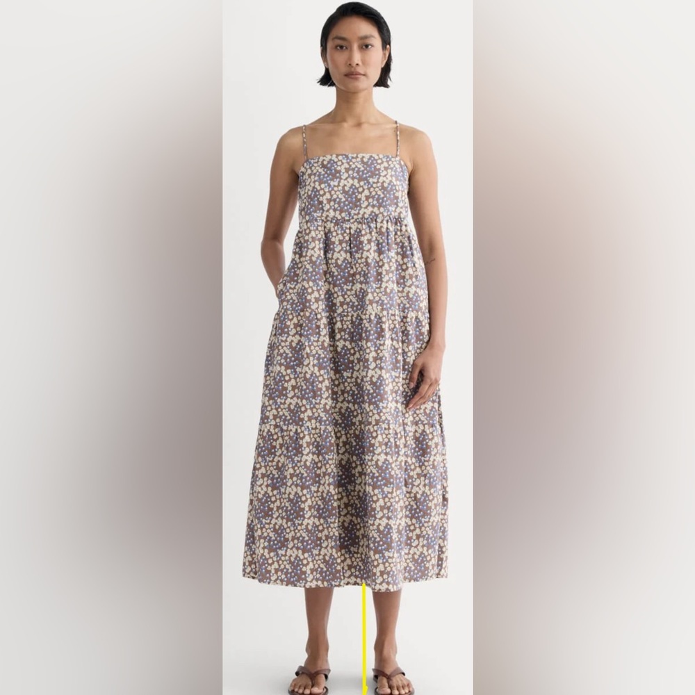 NWT Everlane The Gauze Tiered Midi Dress in Mocha Floral